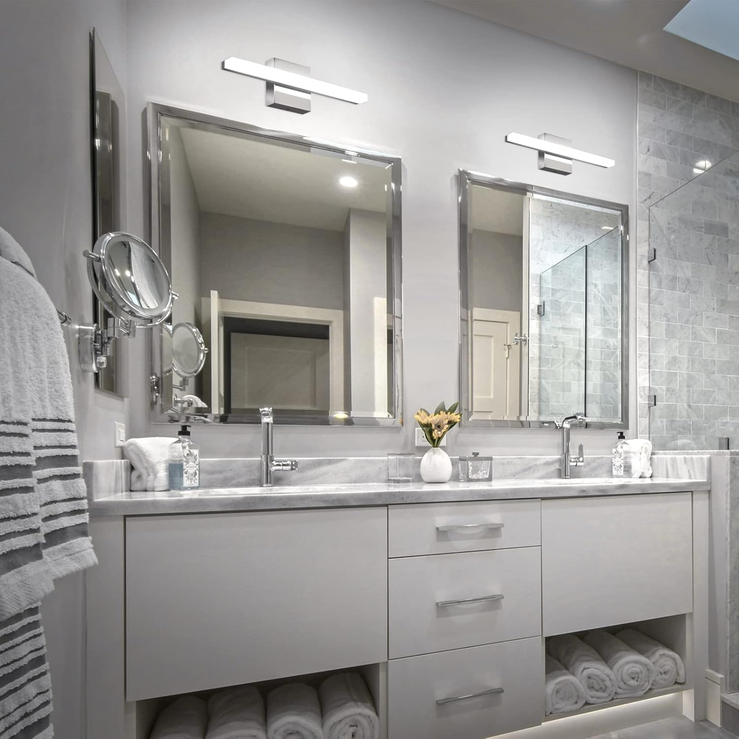 Combuh Modern Bathroom Light Fixtures Over Mirror, 16 Inch IP44 9W Chrome Vanity Light Bar for Bathroom, Wall Light Fixtures Cool White 6000K - Image 8