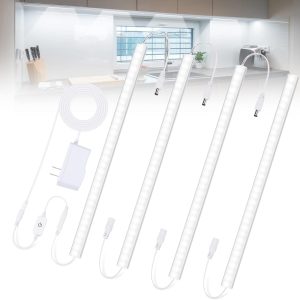 Under Cabinet Lights Plug-in Cold White 6000K, Dimmable LED Under Cabinet Lighting, 4pcs 12 Inch Under Counter Lights for Kitchen with Memory Function, LED Light Bar for Closet, Pantry, Workbench