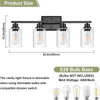 Unicozin Modern Bathroom Light Fixtures, 4 Light Vanity Lights Over Mirror, Black Wall Lamp with Clear Glass for Living Room Cabinet Bedroom Porch - Image 5