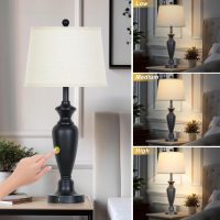 30" Tall Table Lamps Set of 2, Touch Control Bedside Lamp with USB A+C Ports and AC Outlet, 3-Way Dimmable Modern Metal Nightstand Lamp for Bedroom Living Room, 2 LED Bulbs Included, Black - Image 4