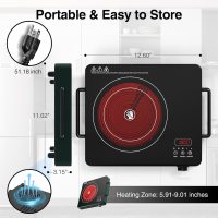 VBGK Electric Cooktop, 1800W Single Burner Induction Cooktop with 9 Power Levels, Timer and Knob Control, 110-120V - Image 7
