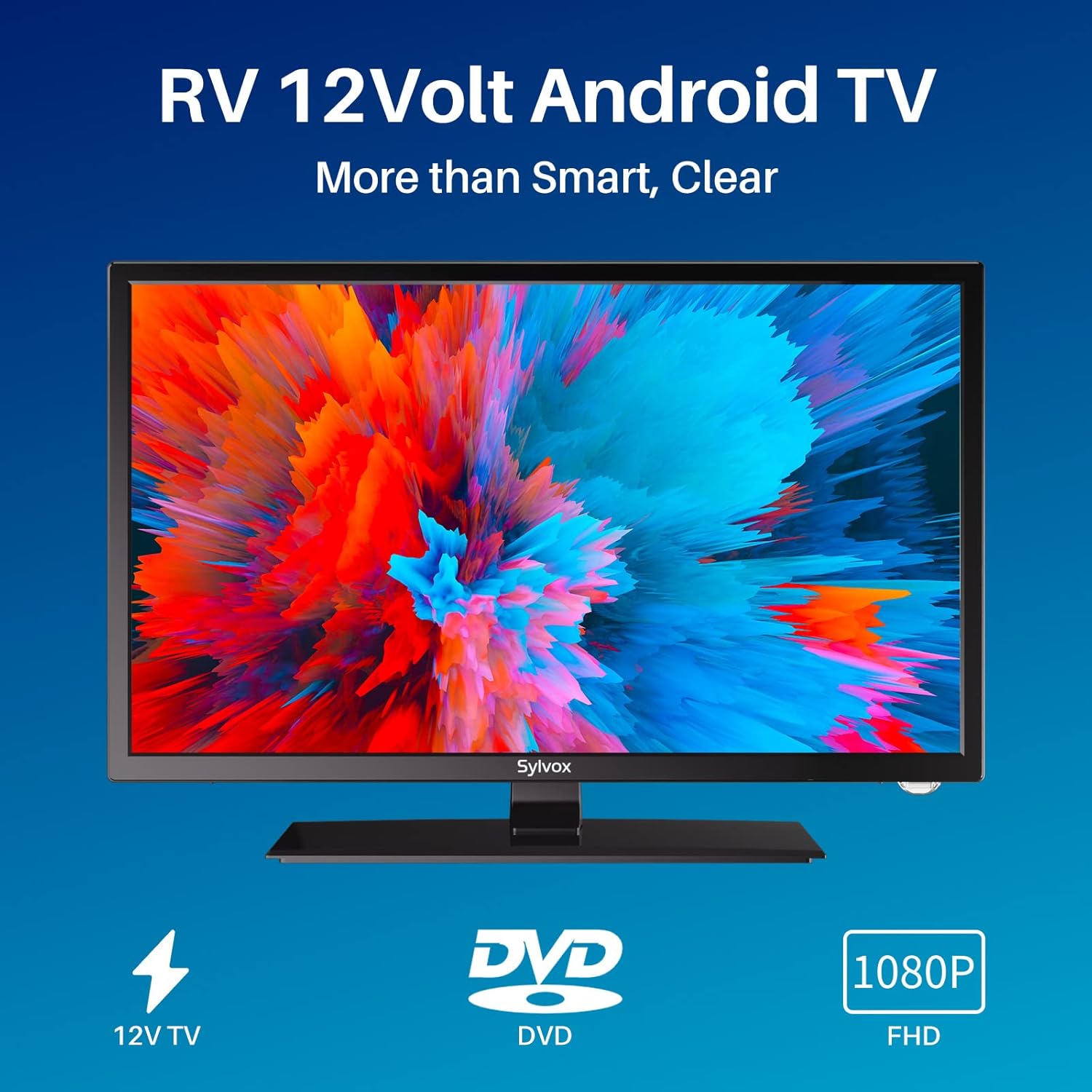 SYLVOX RV TV, 27-Inch 12 Volt Television, Smart Google TV, Full HD 1080P, DVD Built-in, 178° Wide Viewing, HDMI & USB Ports, AC/DC, Wide Voltage Protection, Trailer Seies - Image 2