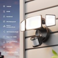 Onforu 75W LED Motion Sensor Outdoor Lights, Dusk to Dawn Flood Light Outdoor Motion Sensor, Hardwired Security Lights Floodlights Outside 7500LM 6500K Daylight IP65 Waterproof (Black) - Image 2