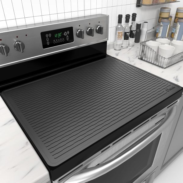 Stove Top Cover for Electric Stove - 29.8"L x 20.9" Extra Large Silicone Stove Top Cover Glass Cooktop Protector,Range Covers for Electric Stove,Heat Resistant Thick Stove Cover Mat,Black
