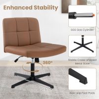 Giantex Criss Cross Chair, PU Leather Cross Legged Office Chair No Wheels, Height-Adjustable Swivel Vanity Chair with U-Shaped Seat, Armless Wide Desk Chair for Home, Office, Make Up, Brown - Image 7