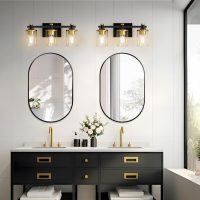 L LOHAS LED 3 Light Bathroom Vanity Light, Black and Gold Bathroom Light Fixture Over Mirror, Modern Lighting Fixtures with Clear Glass Shade, Vintage Vanity Lights for Bathroom Mirror Hallway, ETL - Image 8