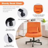Criss Cross Chair with Wheels, Cross Legged Office Chair, Wide Comfty Velvet Armless Vanity Desk Chair with Back, Swivel Height Ajustable for Home Office Bedroom (Velvet, Orange) - Image 6