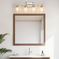 Unicozin Modern Bathroom Light Fixtures, 4 Light Vanity Lights Over Mirror, Brushed Nickel Wall Lamp with Clear Glass for Living Room Cabinet Bedroom Porch - Image 7