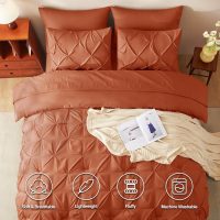 CozyLux Queen Comforter Set Burnt Orange, 7 Pieces Pintuck Bed in A Bag Premium Terracotta Comforter Queen Size, Pinch Pleat Bedding Sets with Comforter, Sheets, Pillowcases & Shams - Image 2