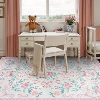 Collive Pink Floral Rugs for Bedroom Girls, 5x7 Bow Nursery Rug for Dorm Washable Area Rug for Living Room, Cute Ultra-Thin Non Slip Indoor Decor Carpet for Kids Room Playroom (Pink 5' x 7') - Image 3