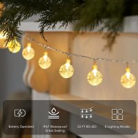 Metaku Globe Fairy Lights Battery Operated 33ft 80LED String Lights with Remote Waterproof Indoor Outdoor Hanging Decorative Christmas Lights for Home Party Patio Garden Wedding - Image 4