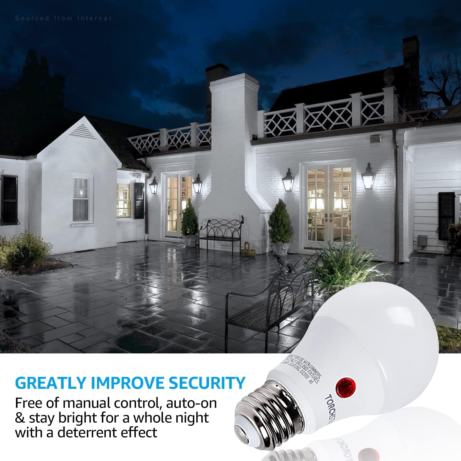 TORCHSTAR Dusk to Dawn Light Bulbs Outdoor, Sensor A19 LED Light Bulb, Auto on/Off Photocell Automatic for Outdoor Lighting, 5000K, Pack of 4 - Image 4