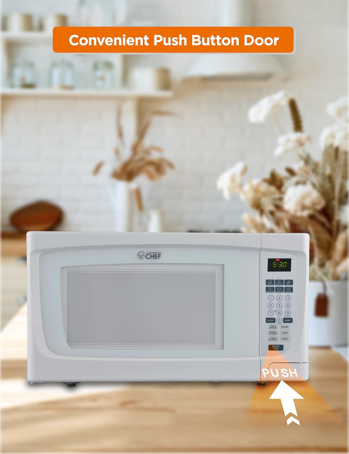 COMMERCIAL CHEF 1.6 Cubic Foot Microwave with 10 Power Levels, Small Microwave with Push Button, 1000 Watt Microwave with Digital Control Panels, Countertop Microwave with Timer, White - Image 5