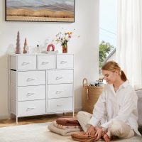 DUMOS Dresser for Bedroom, Storage Organizer with 9 Drawers, Chest of Drawers with Fabric Bins, Sturdy Metal Frame, Wood Tabletop for Guest Room, Closet, Entryway, Nursery - Image 8
