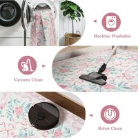 Collive Pink Floral Rugs for Bedroom Girls, 5x7 Bow Nursery Rug for Dorm Washable Area Rug for Living Room, Cute Ultra-Thin Non Slip Indoor Decor Carpet for Kids Room Playroom (Pink 5' x 7') - Image 6