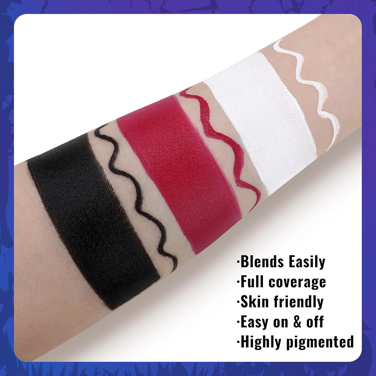 Black White Red Face Paint + 3PC Sponge + Brush, Colored Eye Black for Baseball Softball Sport Games, Body Painting Kit for Halloween Clown Makeup, Cosplay, Costume, SFX Special Effect, Theme Parties - Image 4