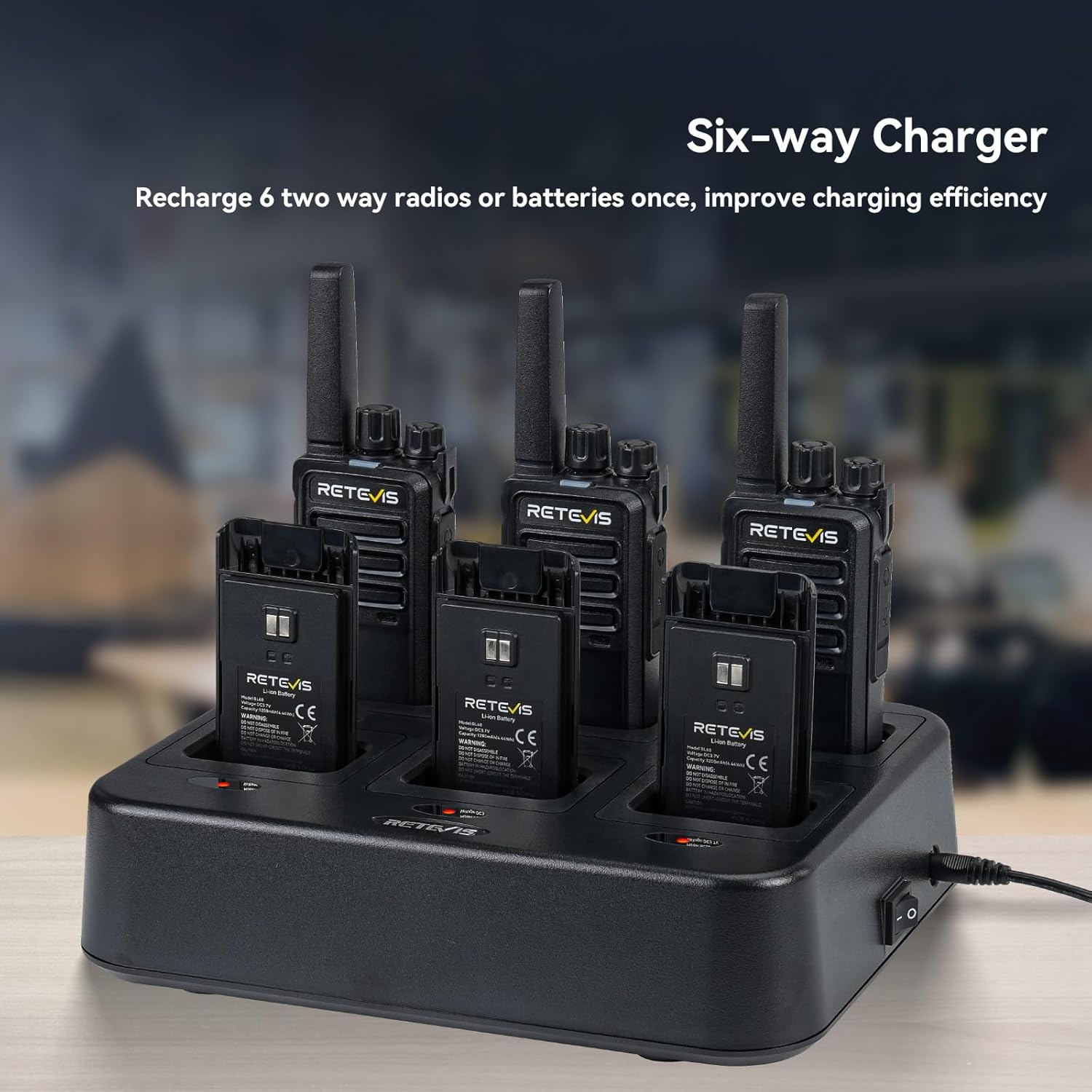 Retevis RT68H Walkie Talkies for Adults Long Range,Portable FRS Two-Way Radios Rechargeable,Intuitive,Channel Power Display, with 6 Way Multi Charger,Hands Free Walkie Talkies with Earpiece (6 Pack) - Image 6
