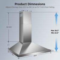24 Inch Range Hood, Wall Mount Vent Hood in Stainless Steel with Ducted/Ductless Convertible Duct, 3 Speed Exhaust Fan, Energy Saving LED Light, Push Button Control, 2 Pcs Baffle Filters - Image 7
