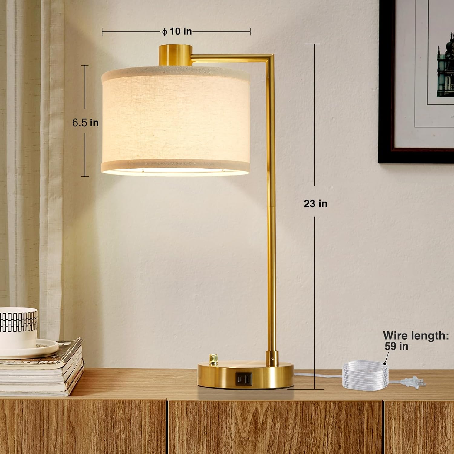 Luvkczc Table Lamp for Bedroom Set of 2 with USB C+A Ports, Fully Stepless Dimmable Bedside Lamp with Linen Lampshade, Nightstand Lamp for Living Room Reading Office, 2 LED Bulbs Included (Gold) - Image 4