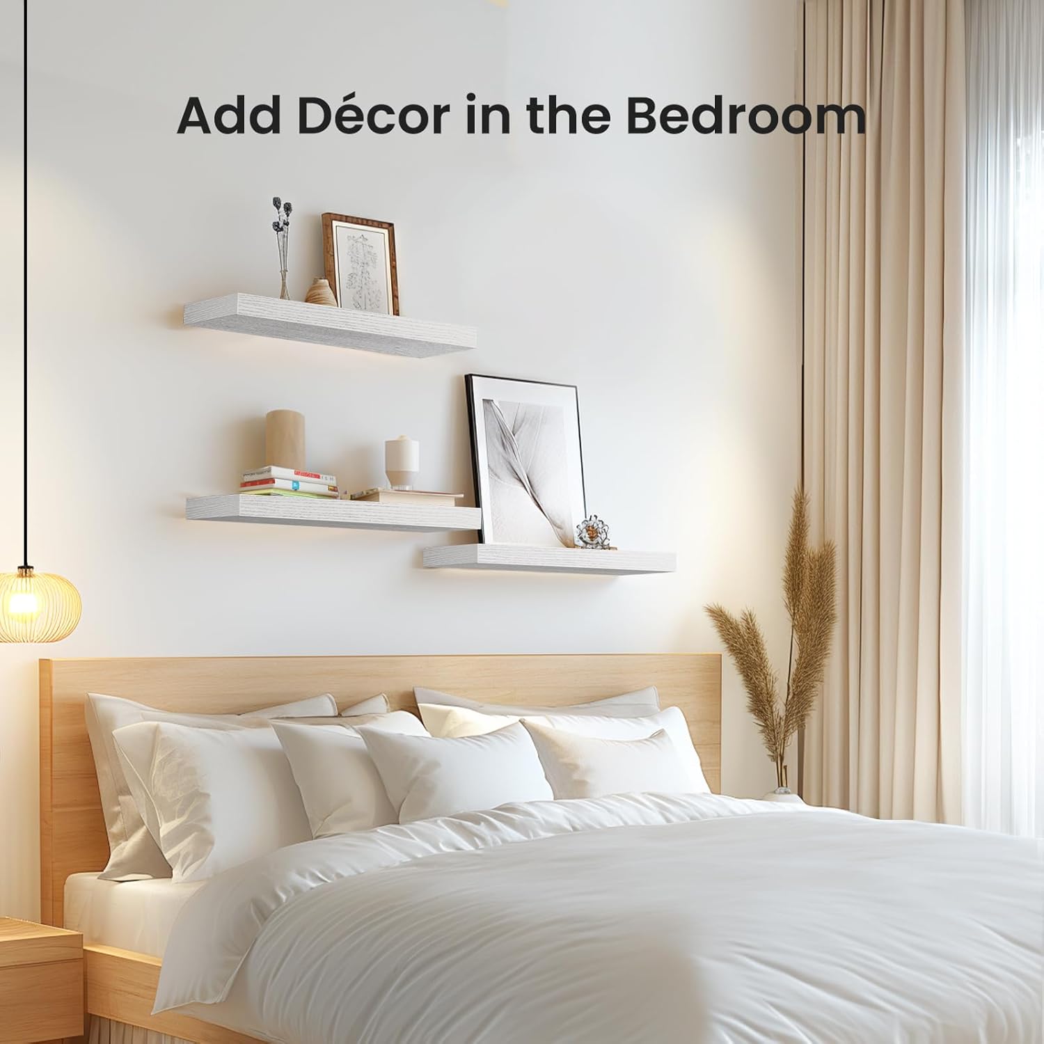 AMADA HOMEFURNISHING Floating Shelves, Wall Shelves for Bathroom/Living Room/Bedroom/Kitchen Decor, White Shelves with Invisible Brackets Set of 3 - AMFS08 - Image 7