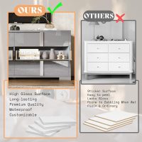 AMERLIFE 54" W High Gloss 6 Drawers Dressers with Silver Grooved Handles, Modern Storage Chest of Drawers with Wide Tabletop, for Bedroom/Dressing Room/Living Room, Grey - Image 5