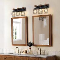 IZORRO Farmhouse Bathroom Vanity Light, 3-Light Wood Bathroom Light Fixtures Over Mirror, Black Industrial Vanity Lights with Metal Shade, Rustic Restroom Lighting Fixtures - Image 7