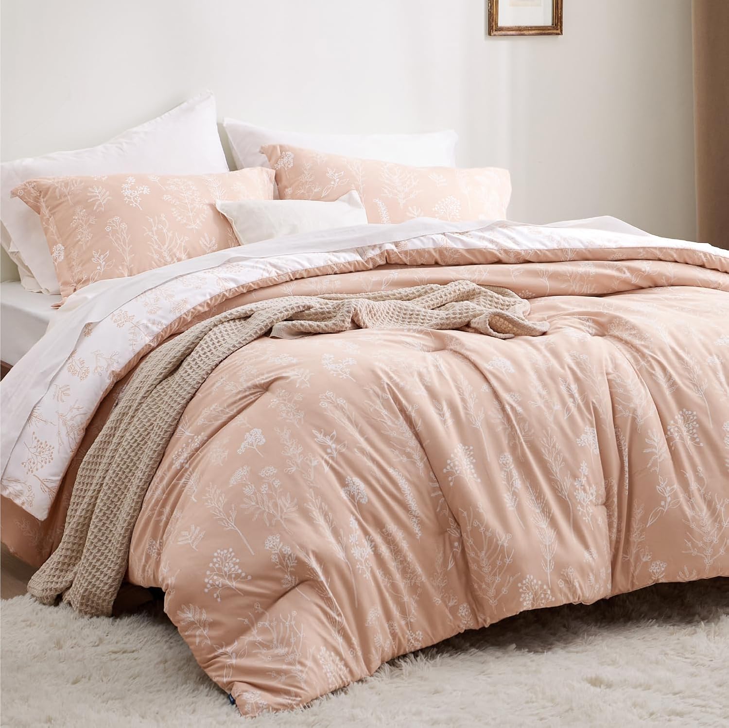 Bedsure Queen Comforter Set - Dusty Rose Bed Set, 3 Pieces Cute Floral Bedding, 1 Soft Reversible Botanical Flowers Comforter and 2 Pillow Shams - Image 7