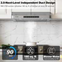 Under Cabinet Range Hood 30 Inch, 980CFM Fast Venting Ducted, Kitchen Hood With 3 Speed Gesture Sensing & Touch Control, Stainless Steel Stove Vent Hood With LED Light And 2 Baffle Filters - Image 2