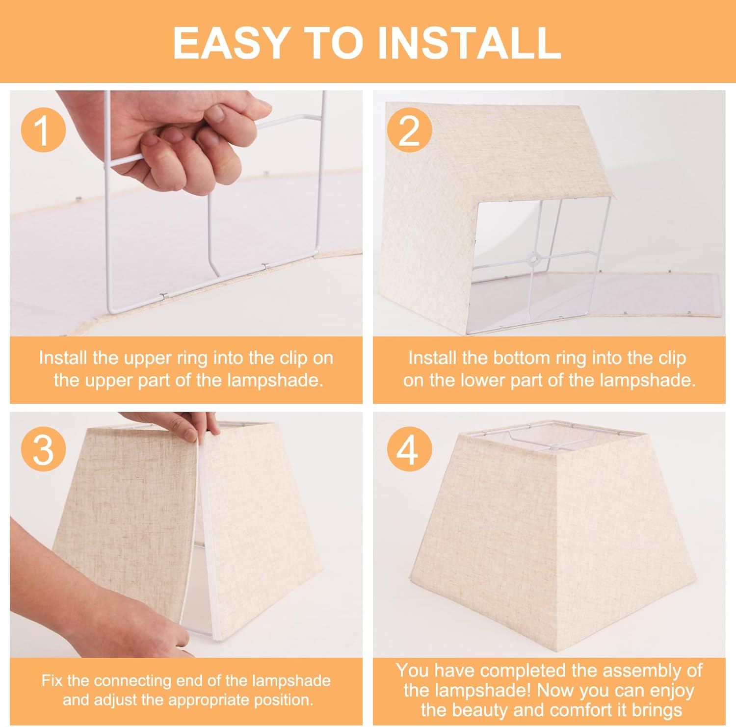 Lamp Shades Set of 2, 8''x8''Top, 13''x13''Bottom 10'' Height, Beige Square Lampshades Replacement Lamp Shades Natural Linen Hand Crafted for Table Lamps Floor Lamps Pendent Light, Assembly Required - Image 7