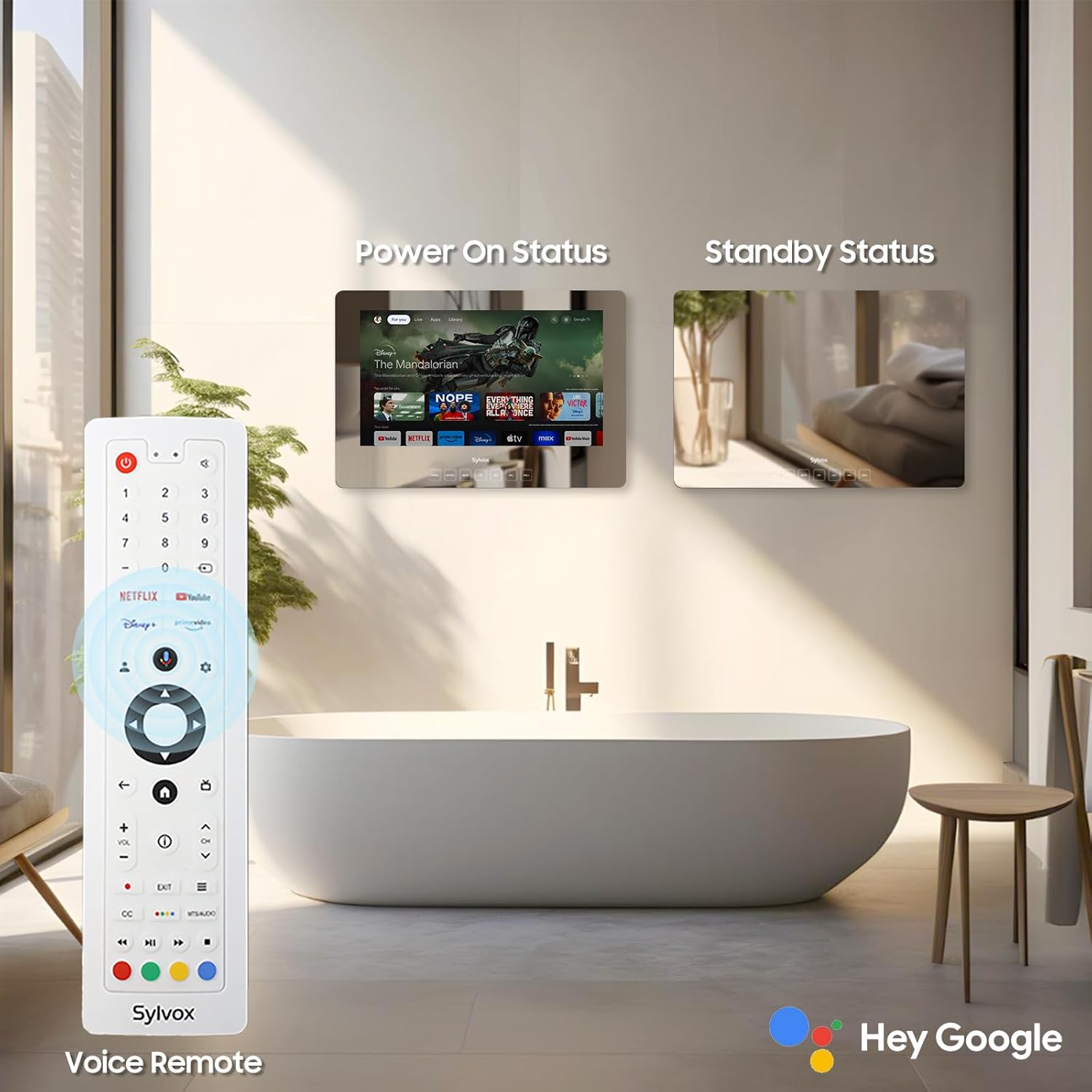 SYLVOX 24'' Smart TV Bathroom Magic Mirror Waterproof LED TV 1080P 500NITS High Brightness Dual Front Speakers Wall mounting Suitable for Bathrooms,Hotels,Saunas - Image 2
