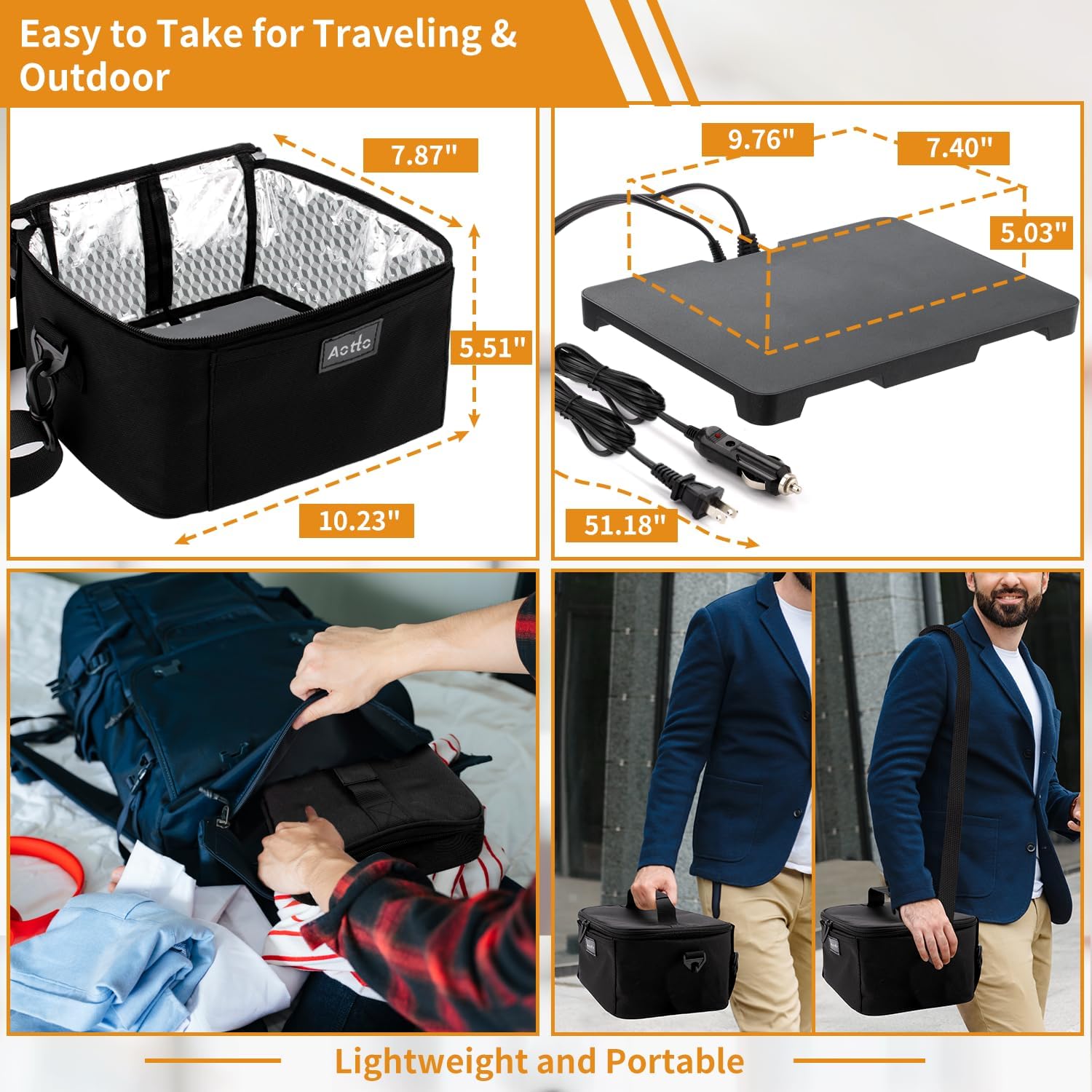 Aotto Portable Oven, Electric Lunch Box Food Heater - 12V/24V/110V 3-in-1 Car Food Warmer - Mini Personal Microwave Heated Lunch Box Warmer for Car, Truck, Travel, Office & Home Use - Black - Image 6