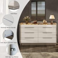 AMERLIFE 47.2" 8 Drawer Dresser with LED Light, Modern High Gloss Chest of Drawers with Glass Tabletop & 2 Six-Grid Jewelry Drawers, for Bedroom, Living Room, Dressing Room, Cream & Grey - Image 7