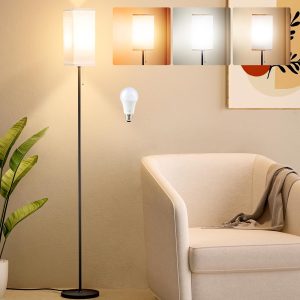 Floor Lamps for Living Room, Modern Standing Lamp with Pull Chain Switch, 3 Color Temperature Black Pole Lamp with Lampshade, 9W LED Bulb Tall Lamps for Bedroom Office Kid Room