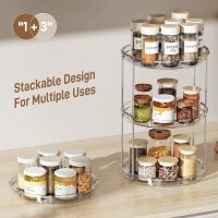 LAMU 2 Tier Lazy Susan Turntable Organizer 9.25'' Rotating Spice Rack Organization for Cabinet, Kitchen, Pantry, Countertop, Bathroom, Vanity, Medicine Cabinet Organizer, Clear - Image 6