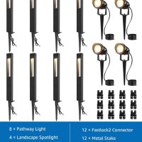 SUNVIE 12-Pack Low Voltage Pathway Lights Wired with Spotlights LED Outdoor Landscape Lighting Kit for Path, Garden, Yard, Patio, Cast-Aluminum, IP65 Waterproof, 12-24V AC/DC, 3000K Warm White, Black - Image 7