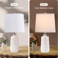 20.5" Ceramic Table Lamp Set of 2 for Bedrooms, White Lamps Set of 2 for Living Room, Minimalist Ceramic Lamps with White Barrel Lampshade, Matte White Ceramic Lamps for Nightstand - Image 2