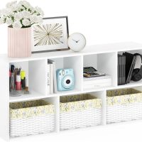 Furinno LUDER Book Shelf, 7-Cube Bookshelf, Bookcase, 9.4" x 19.5" x 41.7", for Living Room, Bedroom, Home Office, White - Image 5