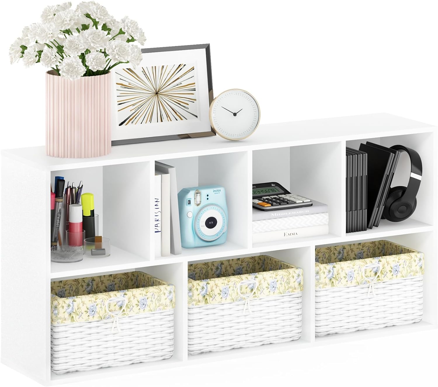 Furinno LUDER Book Shelf, 7-Cube Bookshelf, Bookcase, 9.4" x 19.5" x 41.7", for Living Room, Bedroom, Home Office, White - Image 5