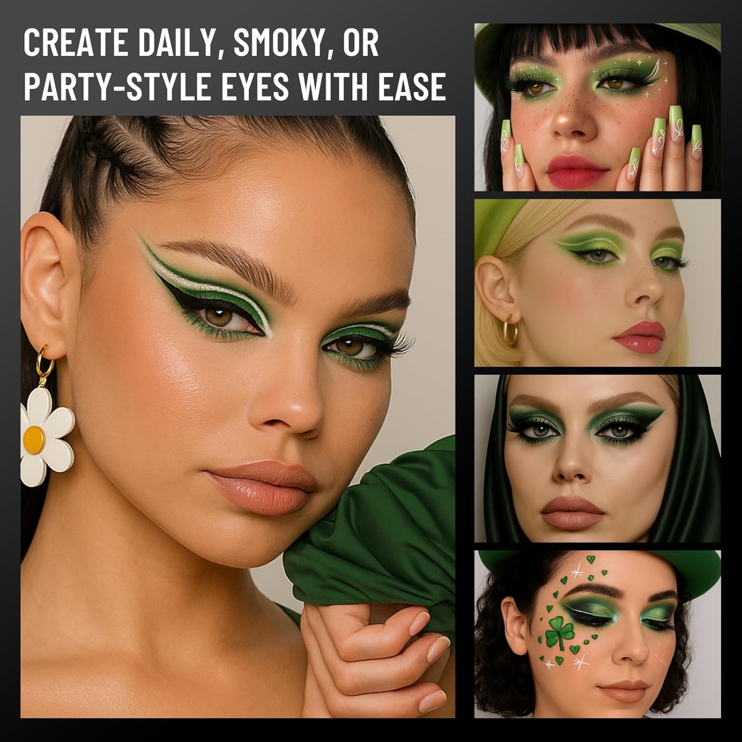 Green Eyeshadow Palette with Mirror Lime Forest Emerald Tones Matte Shimmer 6 Colors Mini Eye Shadow Pallet Travel Size Highly Pigmented for Goth Fairy Joker Wicked Halloween Parties Makeup - Image 5