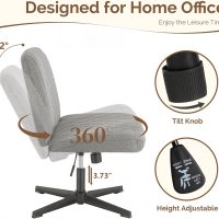 Criss Cross Legged Chair, Ergonomic Computer Desk Swivel Seating Comfy Wide Fabric Seat No Wheels Armless Height Adjustable for Home Office, Study, Vanity, Gray - Image 5