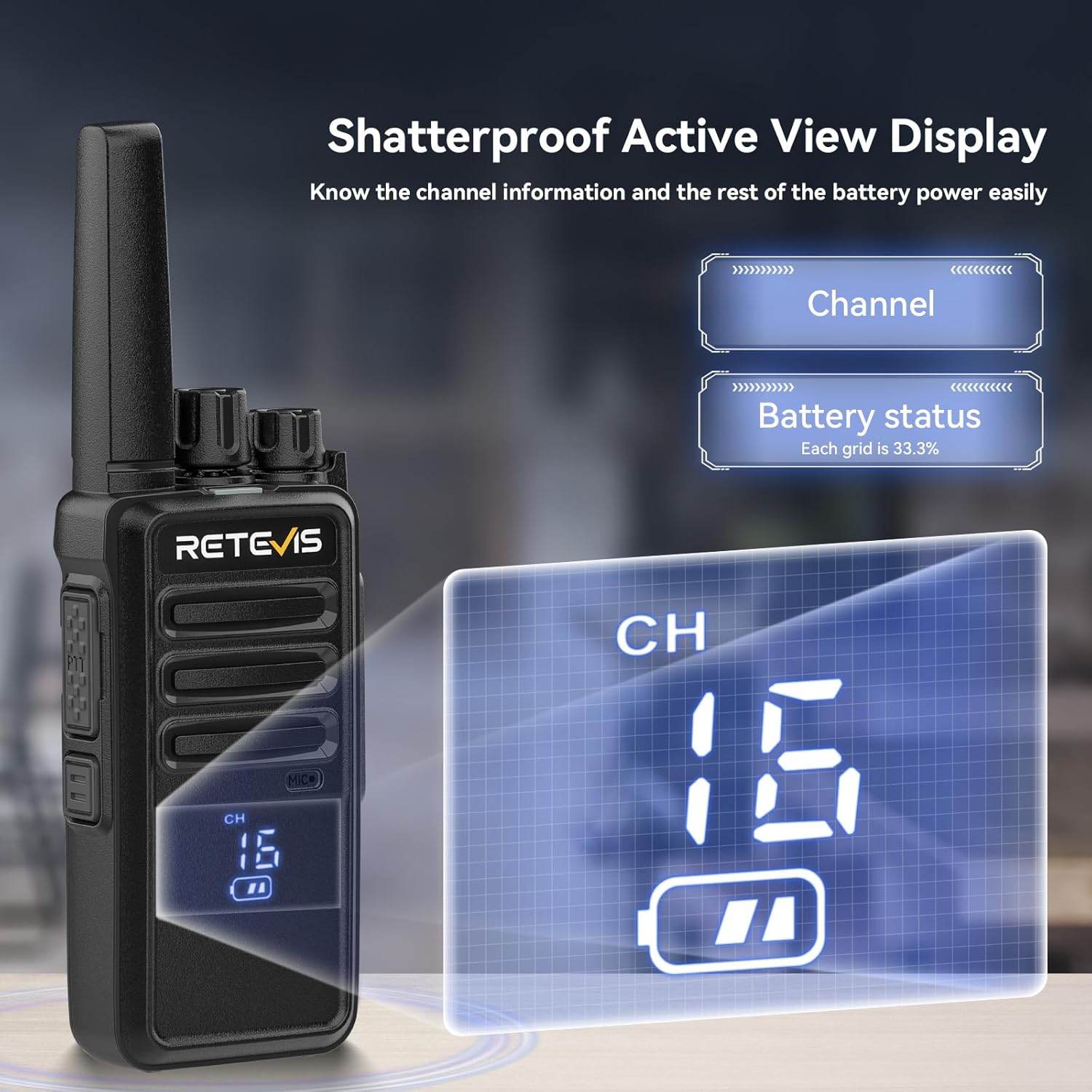 Retevis RT68H Walkie Talkies for Adults Long Range,Portable FRS Two-Way Radios Rechargeable,Intuitive,Channel Power Display, with 6 Way Multi Charger,Hands Free Walkie Talkies with Earpiece (6 Pack) - Image 2