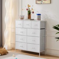 DUMOS Dresser for Bedroom, Storage Organizer with 9 Drawers, Chest of Drawers with Fabric Bins, Sturdy Metal Frame, Wood Tabletop for Guest Room, Closet, Entryway, Nursery - Image 10