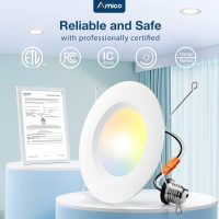 Amico 4 Pack 5/6 inch 5CCT LED Recessed Lighting, Dimmable, 12.5W=100W, 950LM, 2700K/3000K/4000K/5000K/6000K Selectable, Retrofit Can Lights with Baffle Trim, IC Rated - ETL & FCC, White - Image 6
