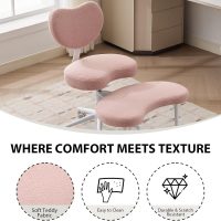 Cross Legged Office Chair with Wheels–360°Swivel Meditation Chair, Adjustable Height Yoga Office Chair for Adults, Ergonomic Kneeling Chair with Back Support for ADHD, Teddy Fabric, Pink - Image 6