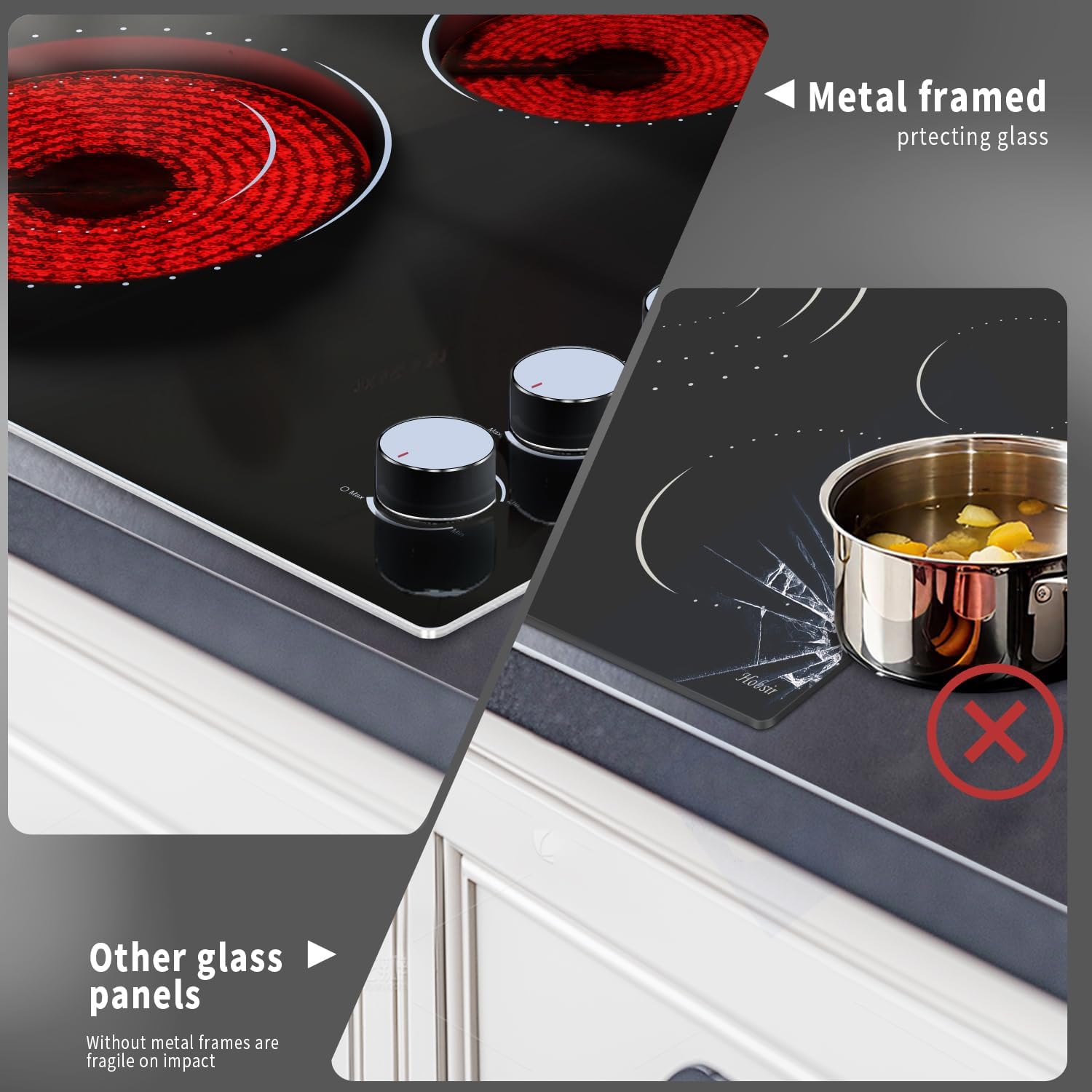 Hobsir Electric Cooktop 36 Inch, Electric Stove Top Burner, 5 Burners 36 Cooktop, Knob Control 8400W Drop-in Ceramic Stove with Glass Metal Frame, Dual Ring, 220-240V, Hard Wired (No Plug) - Image 5