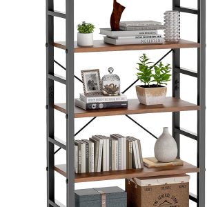 DUMOS 5 Tiers Bookshelf, Classical Modern Book Shelf, Tall Display Shelves in Living Room/Home/Office, Storage Organizer for CDs/Books/Movies, Rustic Brown