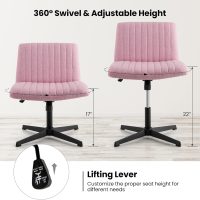 GOFLAME Criss Cross Office Chair, Swivel Cross Legged Office Desk Chairs with Wide Seat and Rocking Function, Height Adjustable Armless Computer Desk Chair for Home Office, Bedroom, No Wheels, Pink - Image 3