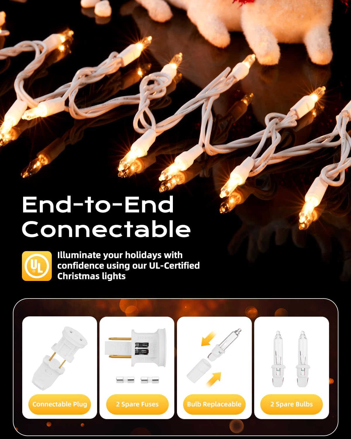 Brightown Christmas String Lights, 100-Count 26.5ft Clear Incandescent Bulb Mini Lights for Indoor Holiday Decor, Christmas Tree Garland Wedding Party Multi-Use Decoration, White Wire - Image 3