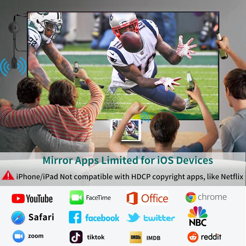 4K Wireless HDMI Display Dongle Adapter 1080P, WiFi Casting Movies, Shows Receiver for i-Phone, i-Pad, Android, Tablet, Laptop, Window to HDTV/Monitor/Projector, Compatible Miracast, Air Play, DLNA - Image 4