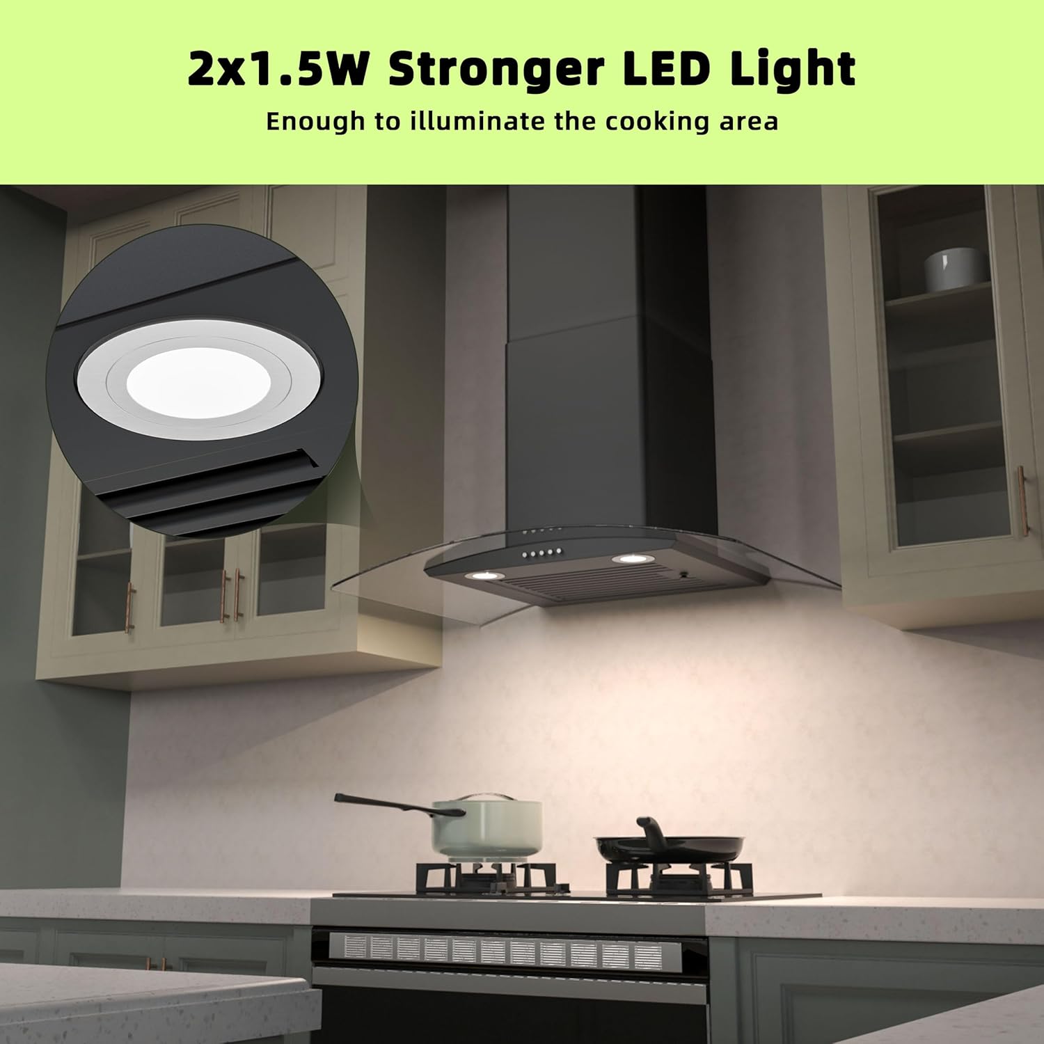 FIREGAS Wall Mount Range Hood 30 inch with 3 Speed Fan,black range hood with tempered glass,400CFM,Push Button Controls, LED Lighting, Permanent Filters in Stainless Steel,includes 2 Charcoal Filters - Image 5